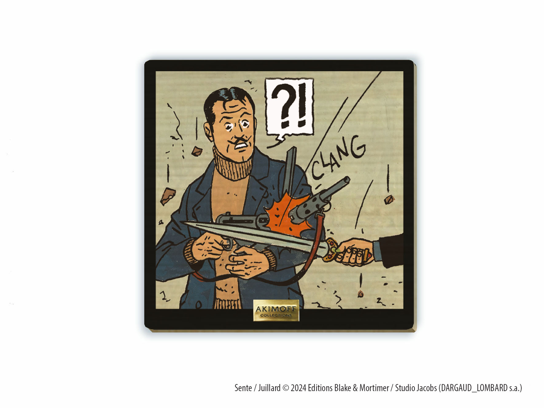 TABLEAU DE COLLECTION EN BOIS - BLAKE ET MORTIMER - RIEN NE RSISTE  EXCALIBUR !