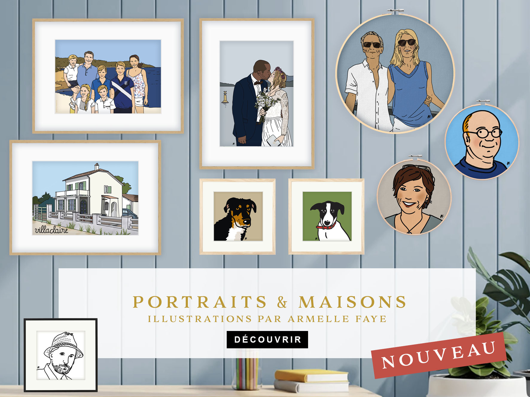 Illustration portraits et maisons